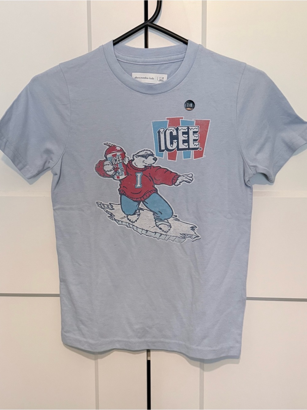 abercrombie kids Light Blue ICEE Surfing Bear Graphic Tee size 7/8